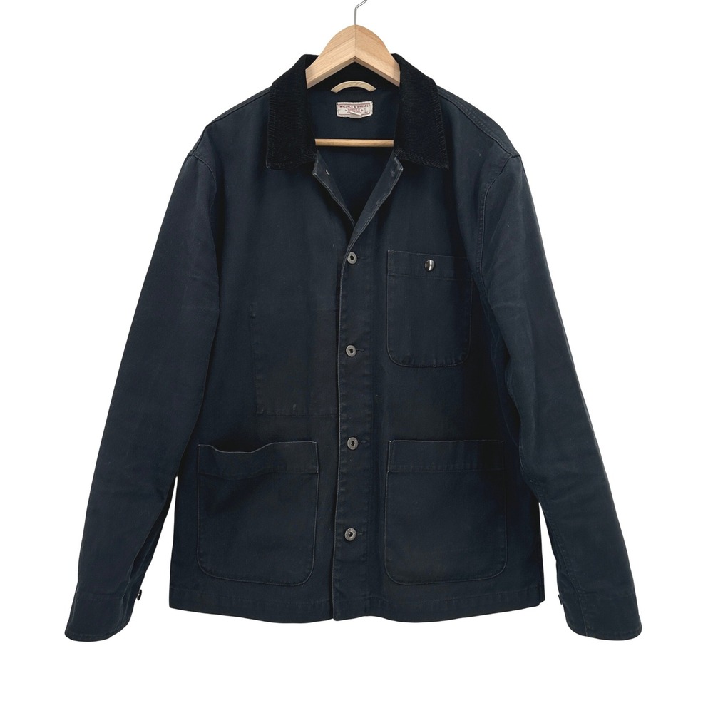 Wallace & Barnes Mens Navy Blue Canvas Chore Jacket Corduroy Collar Large